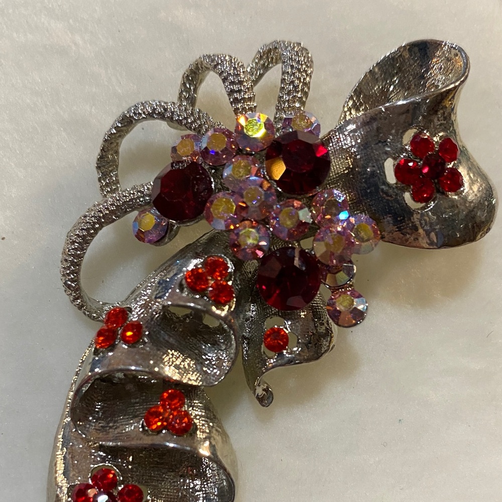Vintage Red and Pink Rhinestone Brooch Pendant Combo 3 inch in length - Picture 5 of 8